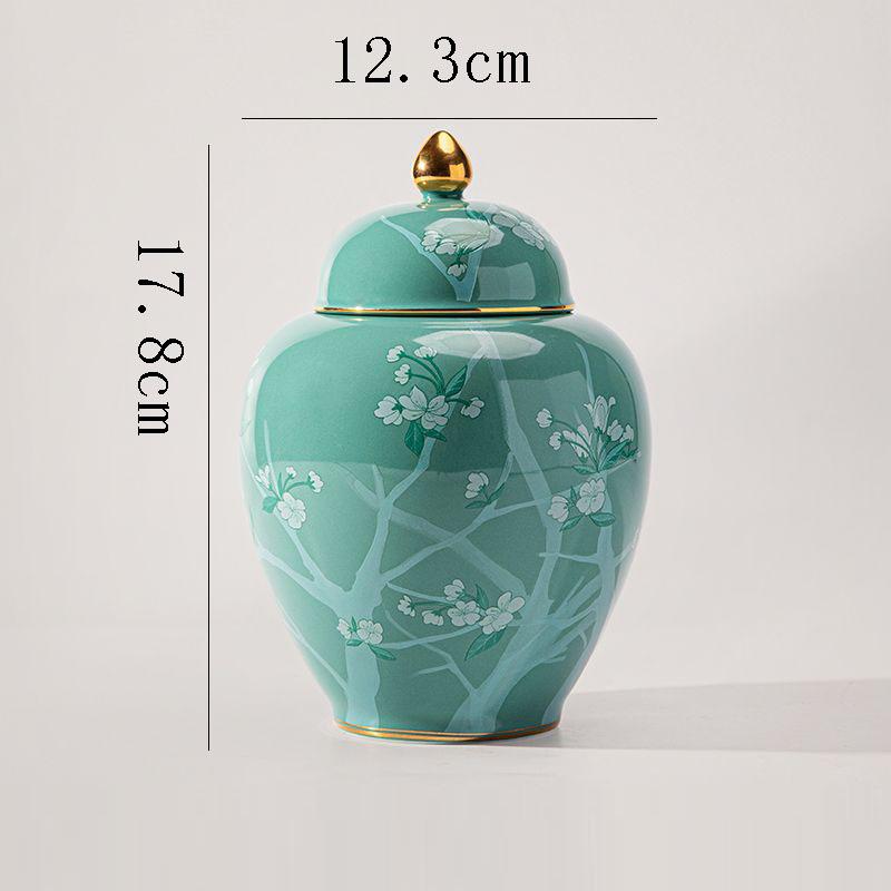 Chinese Ceramic Tea Canister Green Flower Candy Canister Delicate Multifunctional Coffee Bean Food Storage Jar Moisture-proof