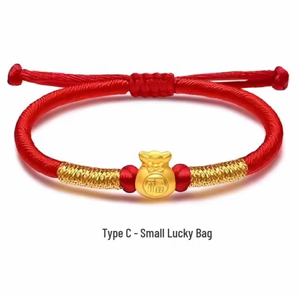 Pure Gold 999 Zodiac Red String Bracelet with Luck Beads for Baby's Full Moon or New Year