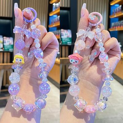 Kawaii Cute Bubble Mart Beaded Phone Chain Cartoon Keychian Pendant Backpack Decoration Accessories  Diy Beaded Keychian
