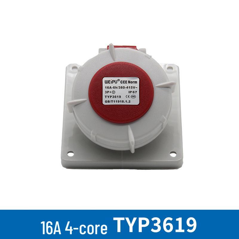 Weipu TYP Series 173 4-Pin 16A IP67 Waterproof Industrial Plug Socket - Surface/Flush Mount Connector