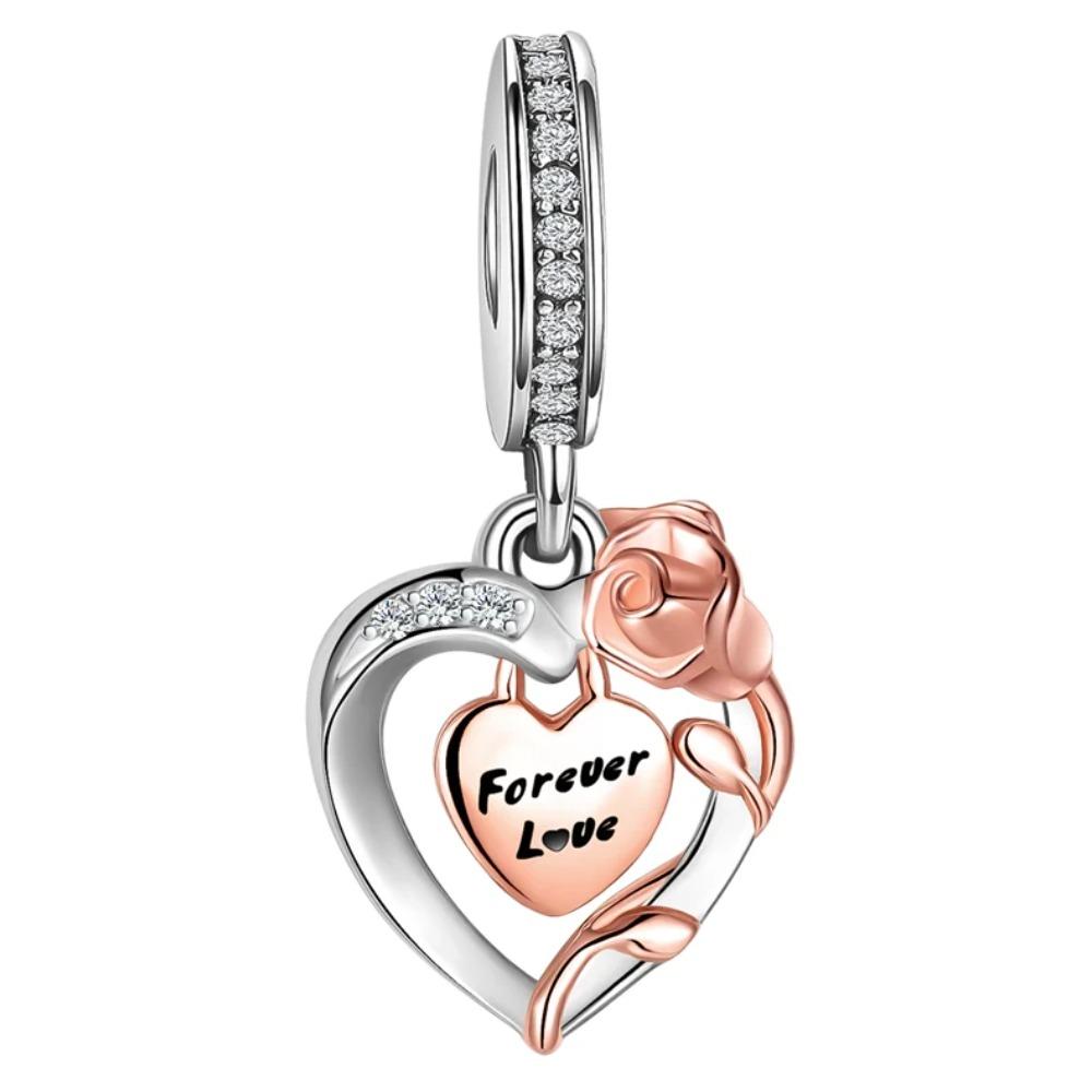 Nuovi Charm Ciondoli Cuore Rosa in Argento 925 per Bracciale Collana Gioielli Fai da Te Regalo di San Valentino per Lei