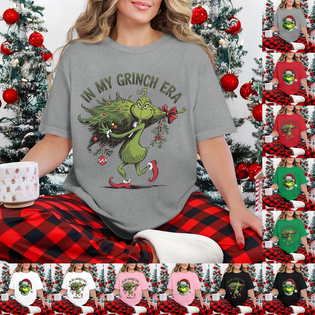 Kortermet topp for kvinner, avslappet, med trykk, rund hals, pullover