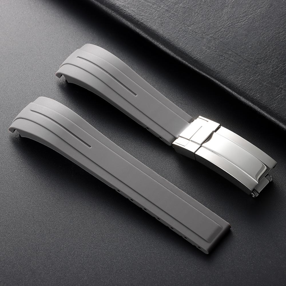 20 21 22mm Měkký silikonový řemínek Zakřivený gumový řemínek na hodinky pro Rolex Muži Ženy Sportovní náramek Skládací přezka Řemínek na zápěstí