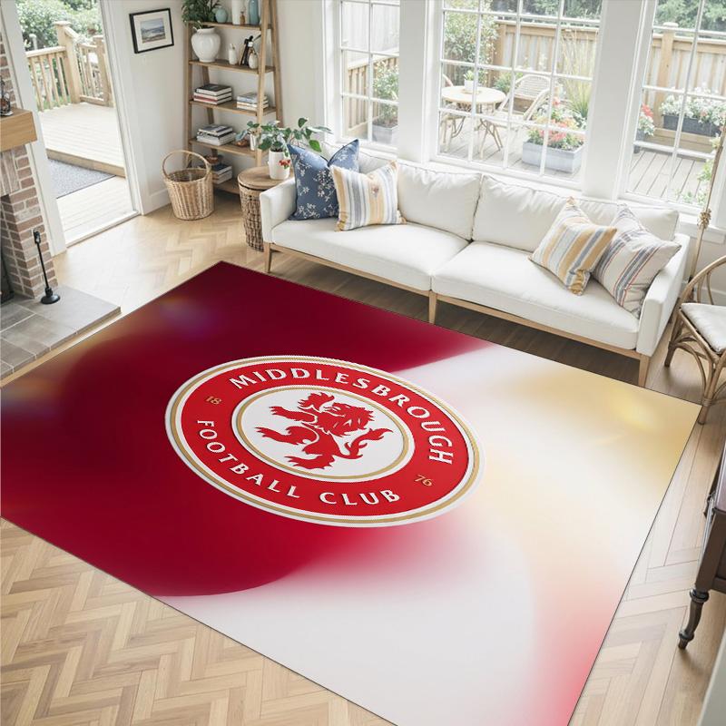 Middlesbrough FC Design Crystal Velvet Carpet Cozy Non?Slip Printed Rug For Bedroom Living Room Entrance