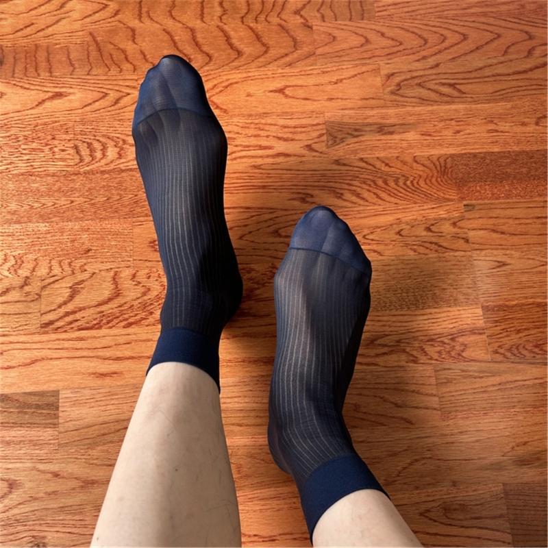 Herren Nylon Durchsichtige Anzugsocken Business Kleidersocken Elastisch Dünn Gestreift Durchsichtig Formell Kurzrohr Knöchelsocken