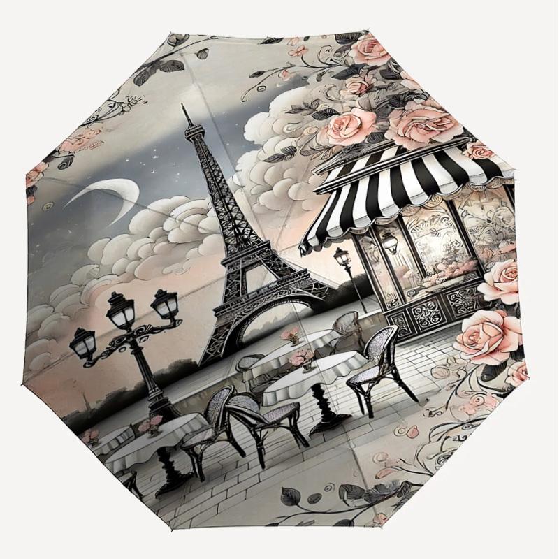 1PC Parisian, Cafe Umbrella-8-Rib Reinforced, Automatic Open, Lightweight & Durable, Cute Fashion Accessory for Outdoor, Beach, or Casual Use, Beach U