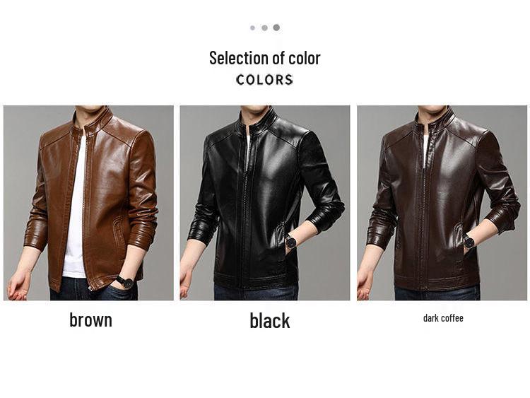 Men's Casual Autumn Leather Jacket - Middle-aged Plus Velvet Thick Style