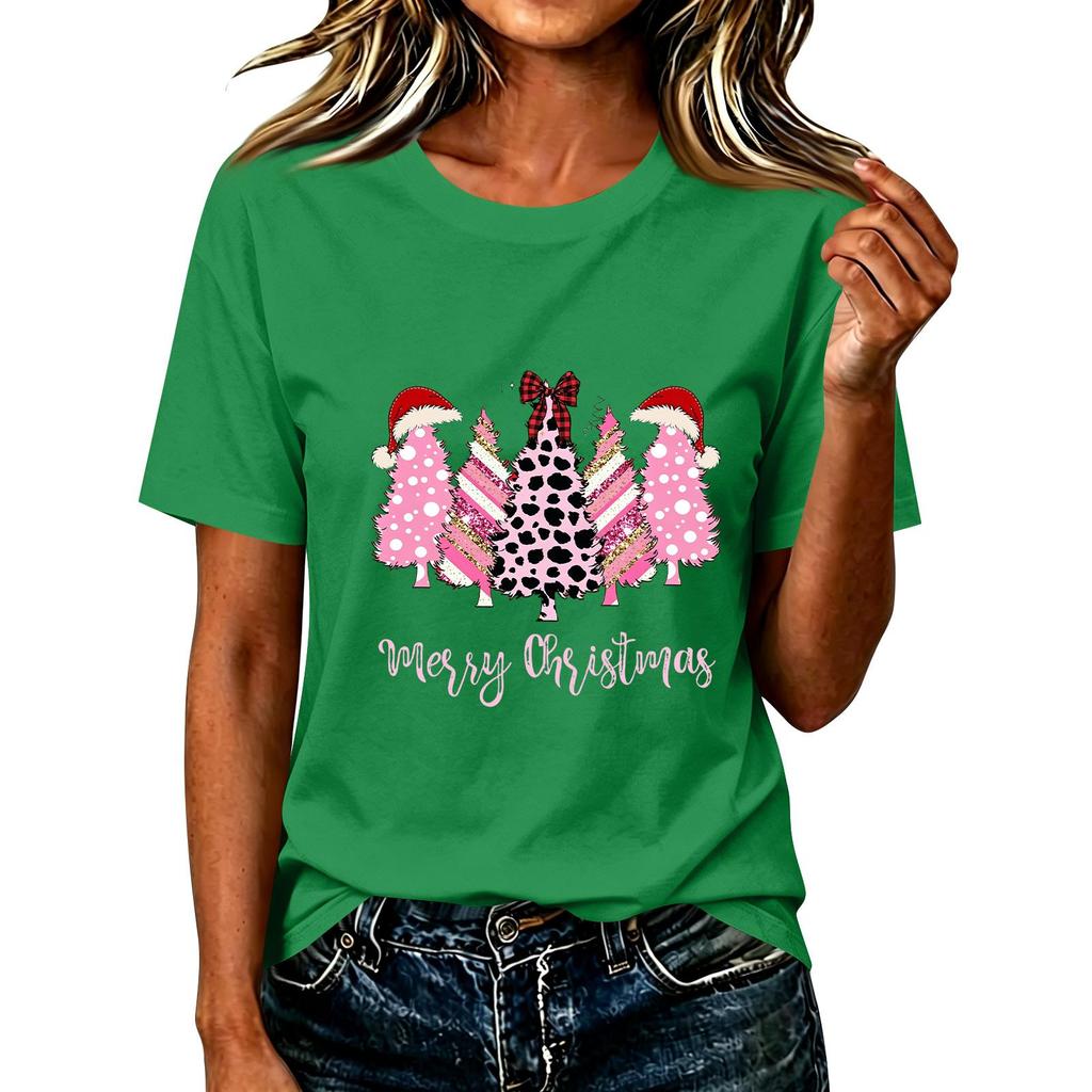 Women's Christmas Printed Short Sleeve T-Shirt Casual Holiday Top