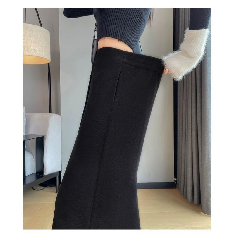 Women Corduroy Skirt High Waist Autumn Winter Knitted A Line Flowy Elegant Skirts