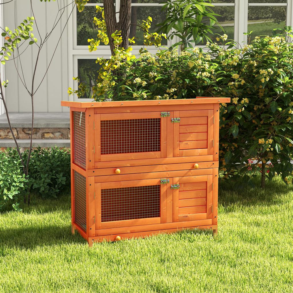 Rabbit Hutch Outdoor Guinea Pig Hutch Wooden Duck House Pet Cage with Opening Roof, 90 X 45 X 90cm