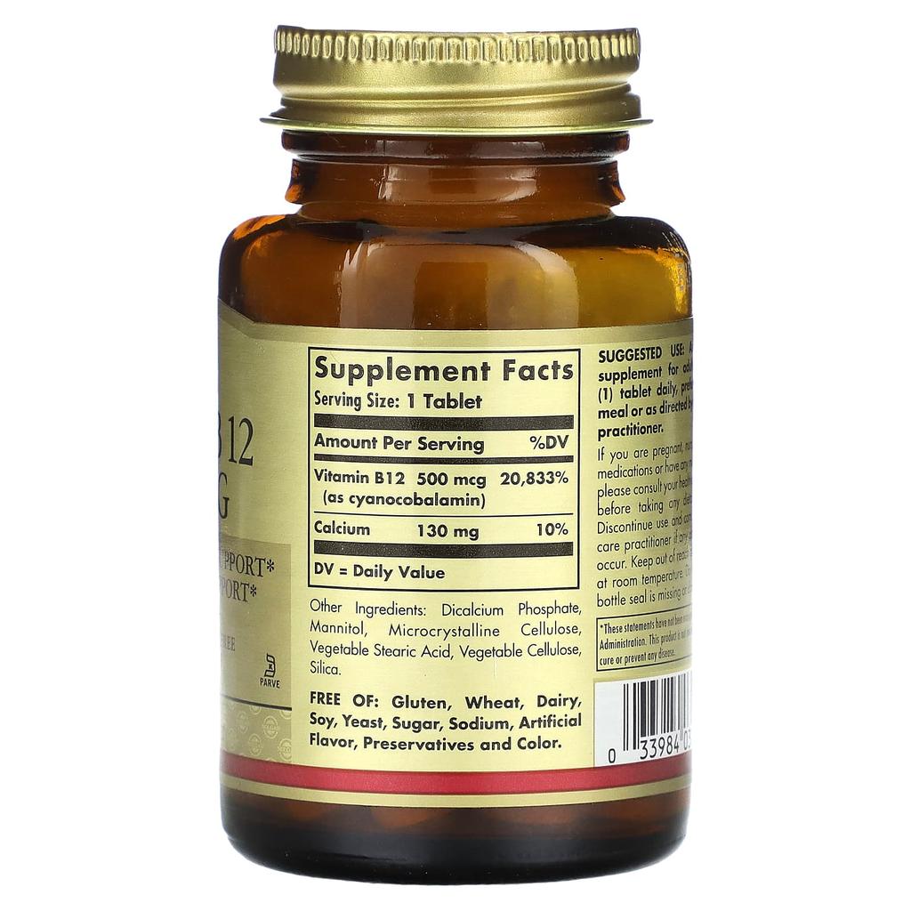 Solgar, Vitamin B12, 500 mcg, 100 Tabletten