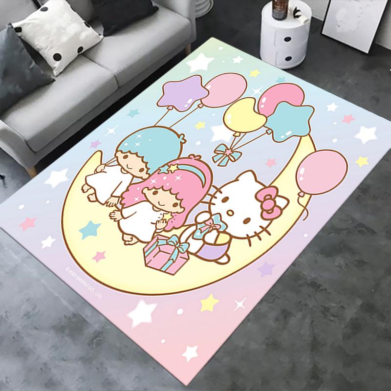 Office Rug Hello Kitty, Little Twin Stars Anti-Slip Rug, Machine Washable for Living Room, Bedroom, Office, Multiple Sizes, Bedroom Mat, Decorative Ma