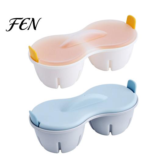 Heat Resistant Egg Tool Dual Cavity Microwave Poacher with Lid, Plastic Cooker Double Hole Steamer, Compact Quick Breakfast
