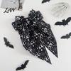 Bow Hairpin for Halloween Spring Hair Clips Women, Pumpkin Skeleton Ghost Hand Printed Festive Accessory Fabric Barrettes, Cute Horror Accessories