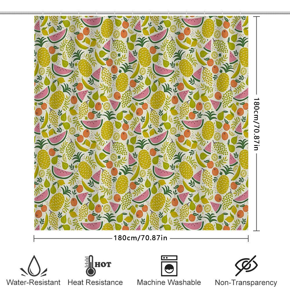 Fruit Shower Curtain Tropical Watermelon Banana Pineapple Patterned Bathroom Decor Washable Fabric Modern Style Home Decor