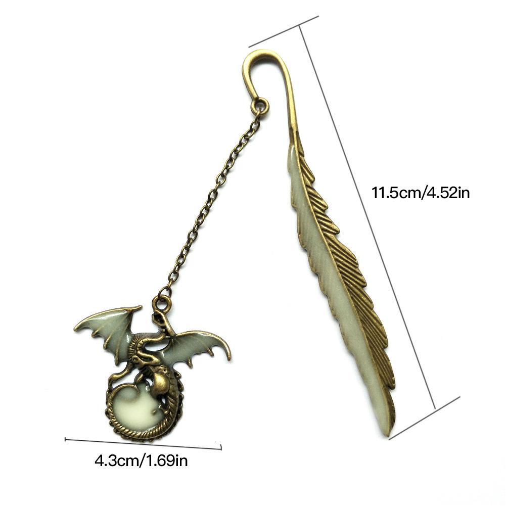 Fluorescent Feathered Dragon Bookmark Bronze Metal Vintage Portable Bookmark Students Study Reading Stationery Office Supplies