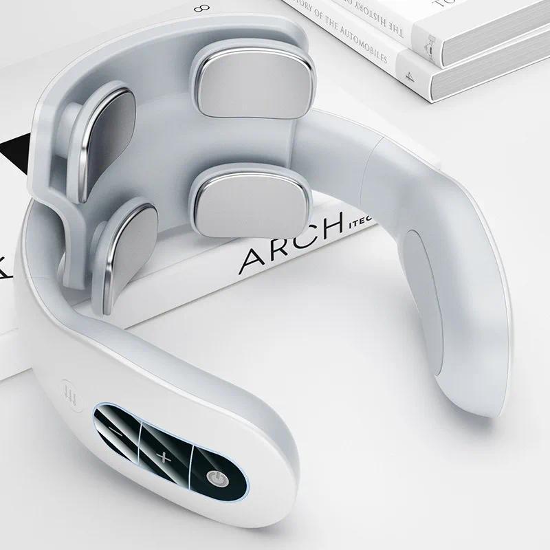 Intelligenter Nackenmassagegerät 4-Kopf-Kneten TENS-Impuls mit Wärmetherapie, USB-wiederaufladbar Smart Cervical Relax für Schulter & Nacken, Unisex 6 Modi