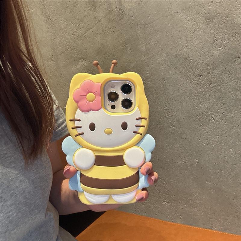 

Cartoon Bee & KT Cat Anti-Fall Phone Case for iPhone 14/13, 12, 11, 17/16/15, PROMAX Compatible. 14 Pro Max