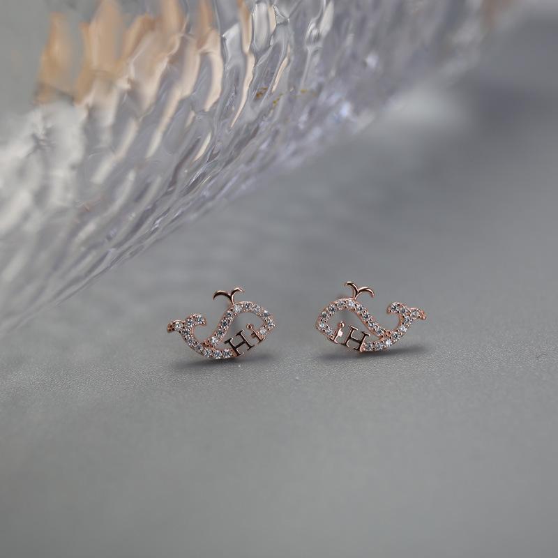 Earrings Studded with Diamonds  Small Whales  Korean Style Sweet Early Summer Earrings for Women  English  Cute Simple Fresh Ears