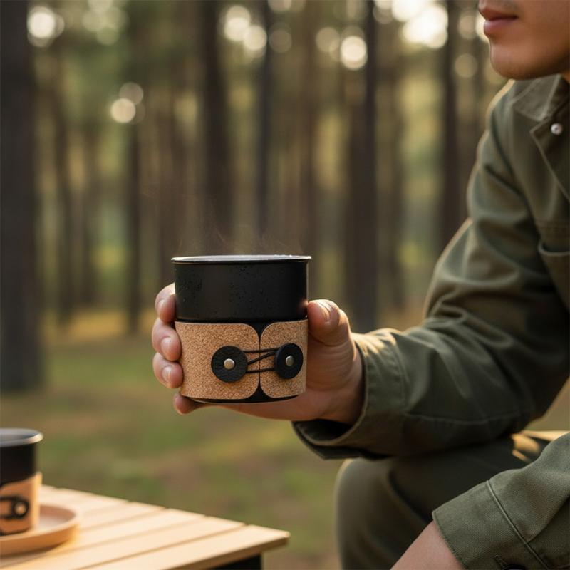 Elegante Tragbare Stahl-Kaffeebecher-Abdeckung PU-Leder Hitzebeständige Espresso-Tassenhülle Für Heißes Und Kaltes Getränk