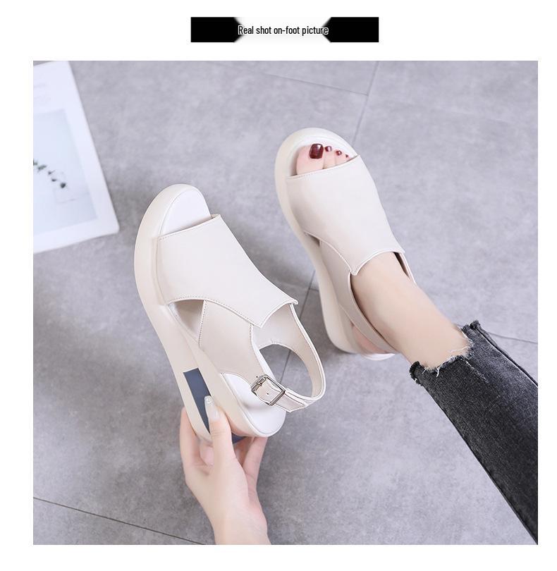 2023 Women's Summer Soft Leather Peep-Toe Wedge Sandals with Thick Soles