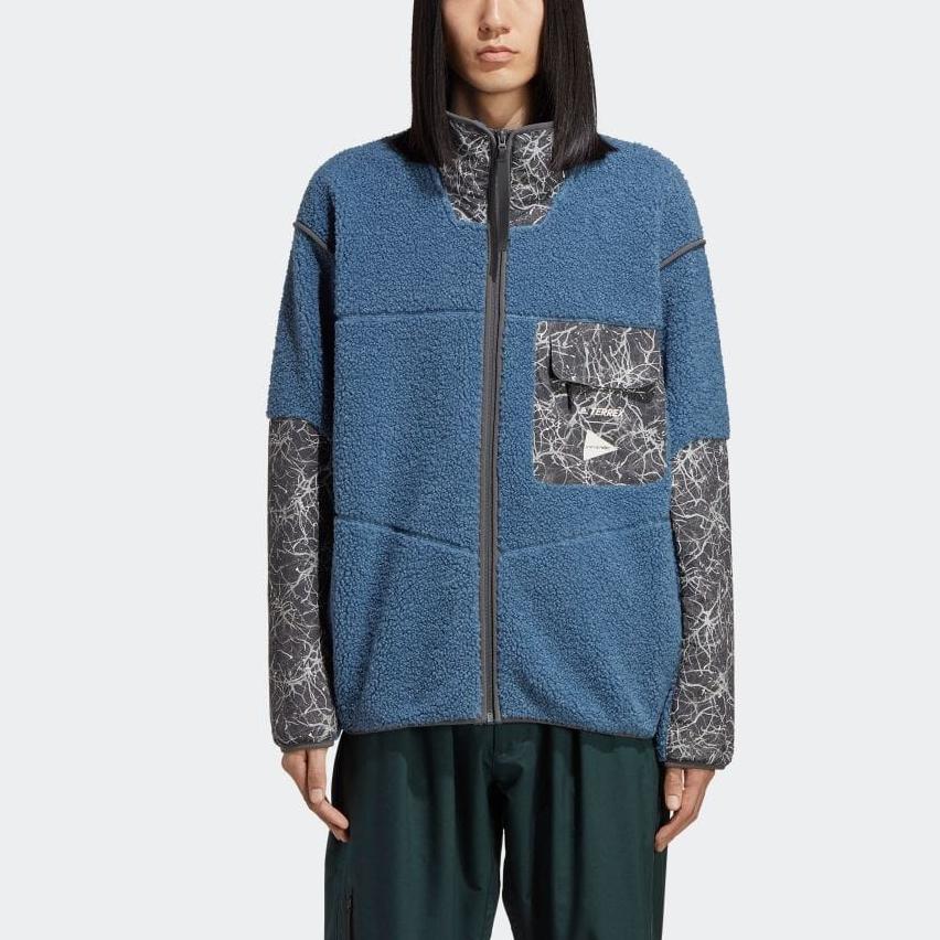 Adidas X And Wander Zip Pocket Fleece Stand Collar Jacket Men Outerwear Blue HN6935