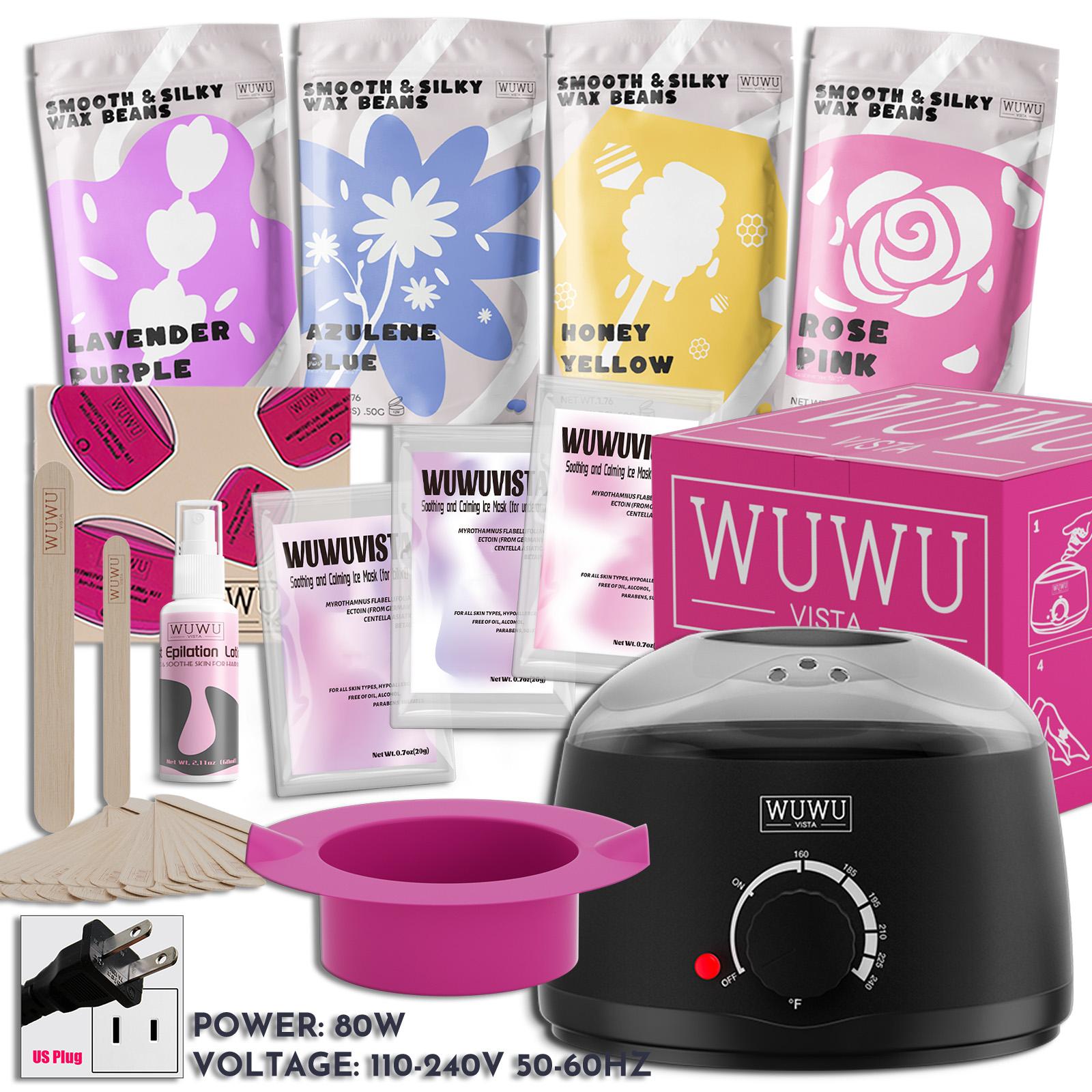 Set Cadou Epilare cu Ceară de Lux 29 piese – Kit Ceară Solidă Standard de Aur WUWUVISTA cu Încălzitor de Ceară și Perle pentru Epilare Corp Complet/Braziliană US Plug pink