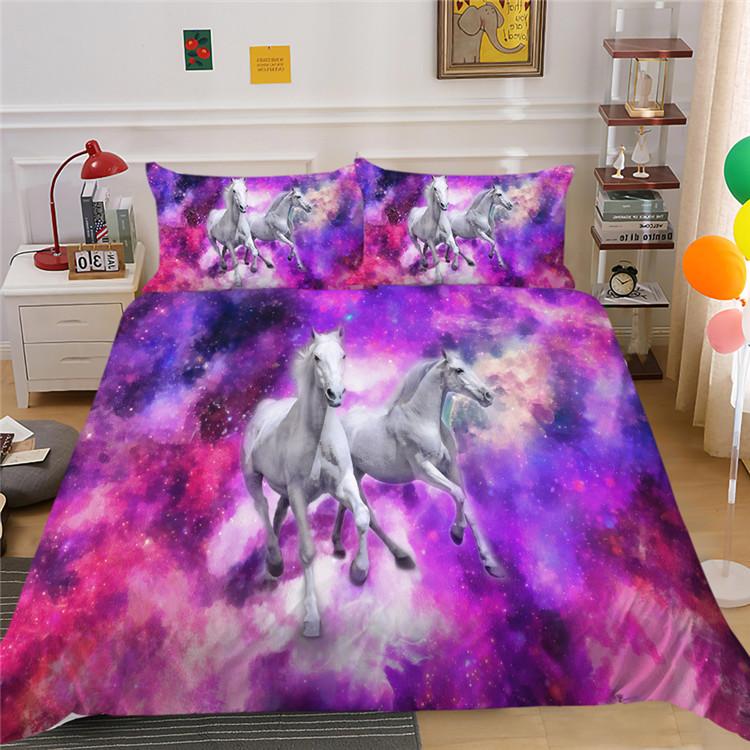 3D Digitaldruck Sternenhimmel Tier-Serie Bettbezug Kissenbezug Dreiteiliges Set Polyester