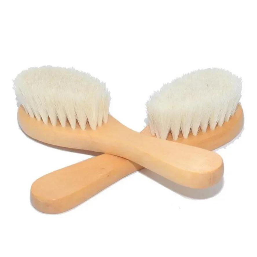 1 Pcs Newborn Hair Brush Infant Comb Head Massager Baby Care Pure Natural Wool Baby Wooden Brush Comb Brush Baby Hairbrush