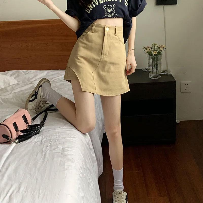 Women's High Waisted Irregular Denim Cargo Mini Skirt