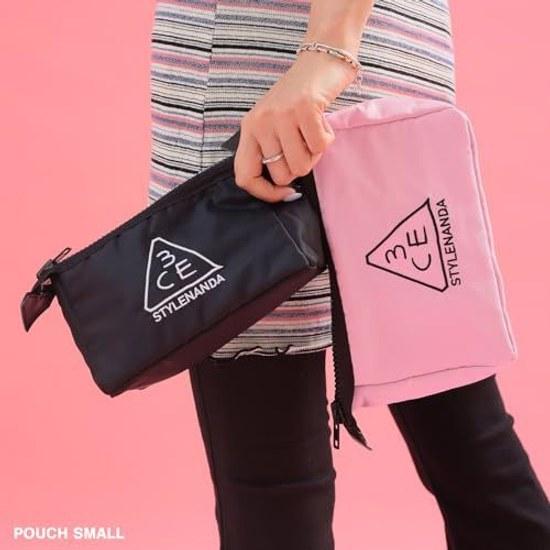 3CE Pouch Small Black Cosmetic Makeup Compact Travel Storage Nylon Lightweight Mini Bag Compatible