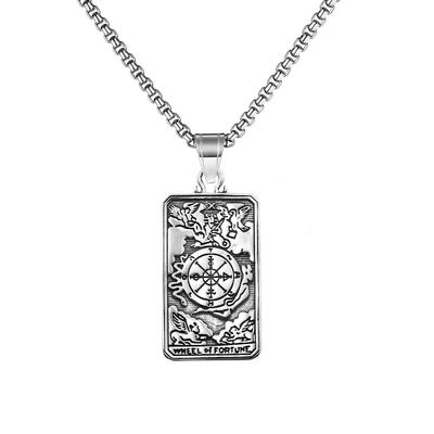 Collana con Ciondolo in Acciaio Titanio Carta dei Tarocchi Retro Originale