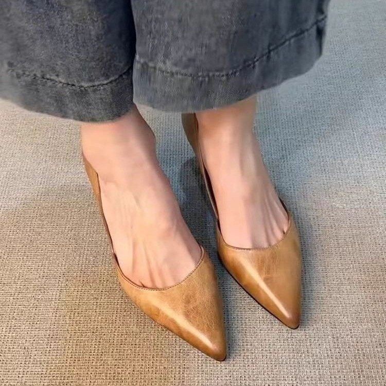 Retro francuskie temperamentowe szpilki damskie pedał 2025 nowe buty do pracy wszechstronne lekkie płytkie wsuwane pojedyncze buty