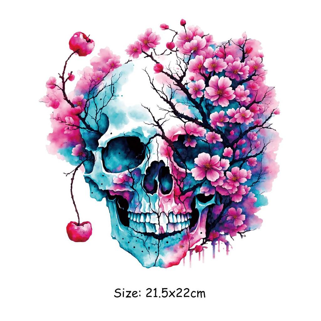 Iron-On Transfers Flower Skulls Thermal Press Vinyl A-Level Washable DIY Hoodies Tops Patch On Clothes Hiphop Skull