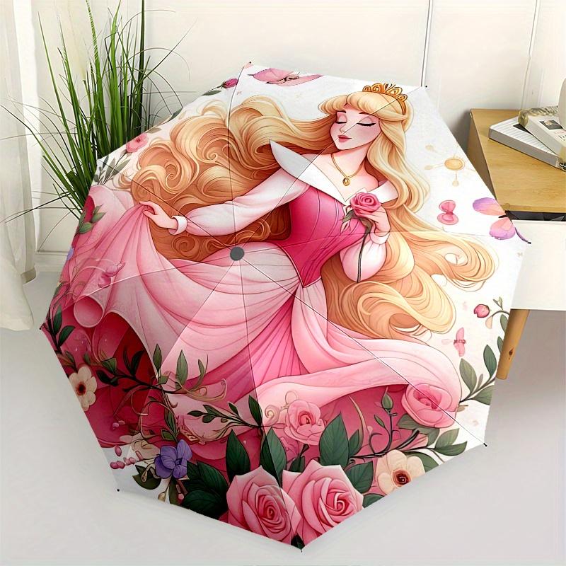 

Princess Aurora, Enchanted Garden Automatic Opening and Closing Umbrella - 8 Ribs Portable Folding Umbrella with Plastic Handle, Suitable fo