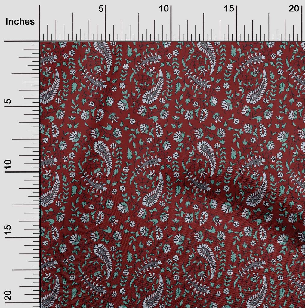 oneOone Cotton Flex Fabric Leaves|Floral & Paisley Block Print Fabric By The Yard 40 Inch