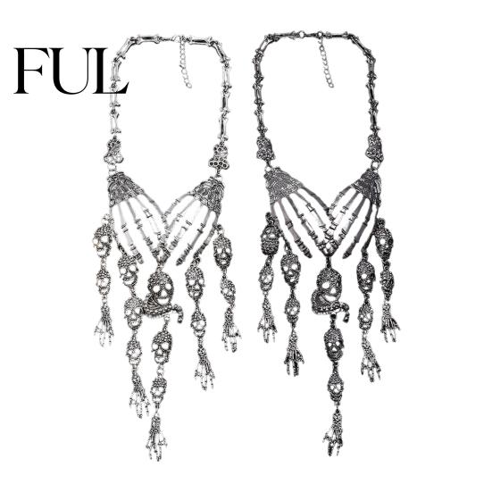 Rock Music Festival Necklace Skeleton Hand Skull Necklace, Gothic Choker Vintage Unique Charm Jewelry Punk for Women Halloween Outfit, Goth-Themed