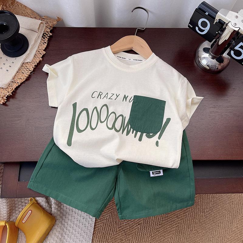 

Детский летний комплект футболка с коротким рукавом контрастная с принтом для мальчиков и девочек круглый вырез повседневная одежда комплект из двух предметов модный 120