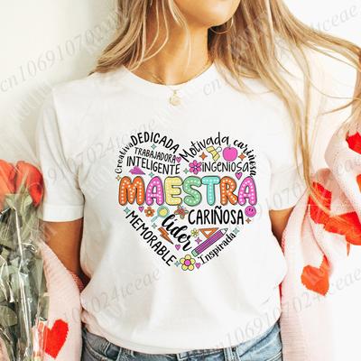 Spanische Maestra Damen Mädchen T-Shirt Lässig Kurzarm Rundhals Mode T-Shirt Lehrer Bequemes T-Shirt Top Lehrer Sommerkleidung