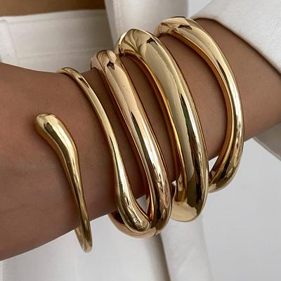 Ingemark Hip Hop Punk Irregular Wave Metal Bracelets for Women Trendy Retro Geometric Open Spring Bangles Couple Jewelry Gift