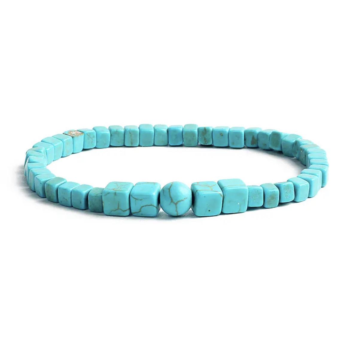 Braccialetti di perline di turchese bohémien per donne Braccialetti irregolari di cubo di pietra naturale Reiki Gioielli di guarigione per l'assistenza sanitaria