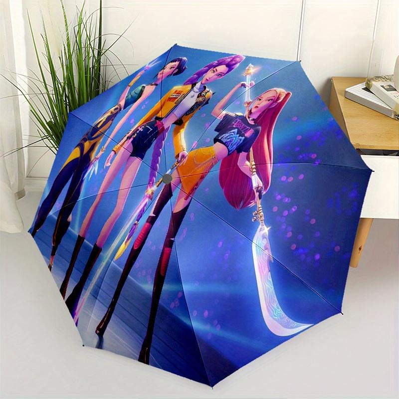 Ombrello pieghevole KPop Demon X con apertura e chiusura automatica, struttura a 8 stecche e design compatto da viaggio, perfetto per tutte le occasioni | Elegante