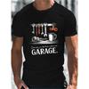 European Size Men'S Garage Workshop Print T-Shirt - Mechanic-Themed Casual Crew Neck Short Sleeve Top, Lightweight Summer And Year-Round Wear For