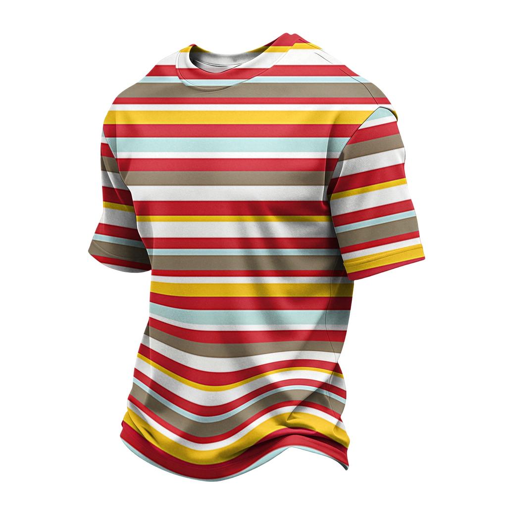 Men's Casual Quick-Dry Round Neck Short Sleeve Striped T-Shirt - Lightweight Mesh Breathable