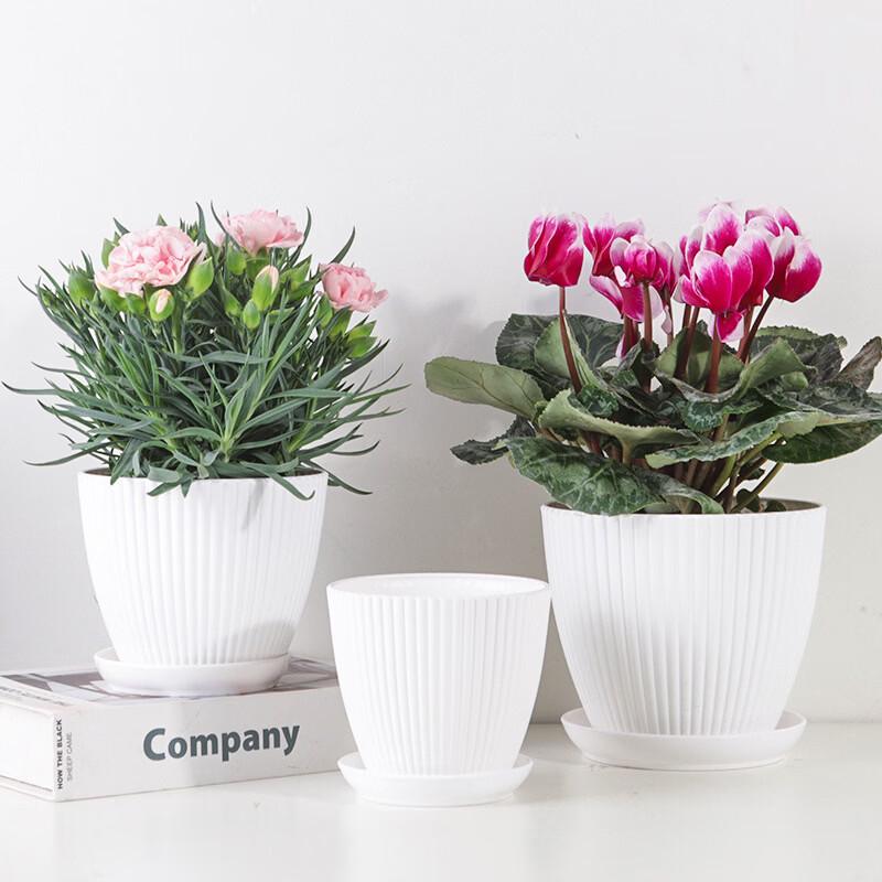 Yingtang Simple Thickened Vertical Stripe Flower Pot with Tray