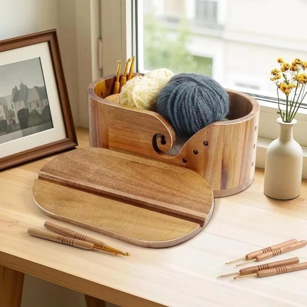 Oval Wooden Yarn Bowl Smooth Surface Yarn Holder Knitting Wool Holder Craft Room