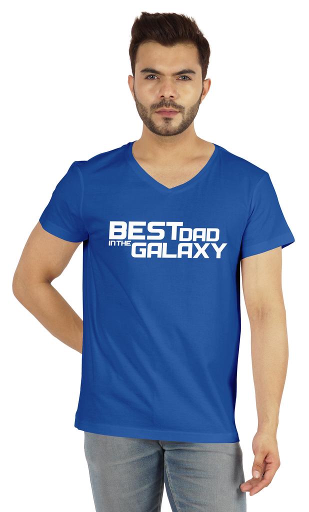 Inkmeso V-Neck Tee Shirt For Men Graphic Print   Best Dad In The Galaxy   Tshirt For Father's Day Gift Jersey
