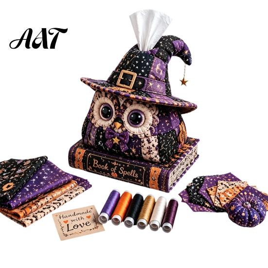 Quilted Tissue Cover Pattern Box DIY Sewing Kit, Halloween Theme, Patchwork Fabric Craft Creative Gift for Her Set, Handicraft Cover, Home And Haunted