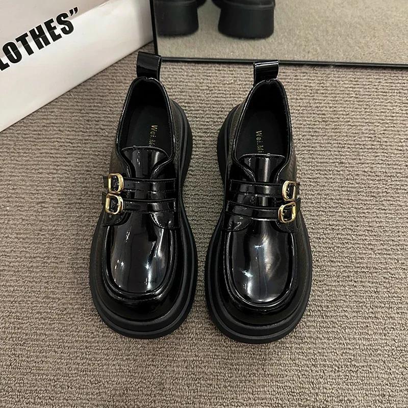 New Women's Flat Shoes Leather Casual Sneakers  Women's Lightweight Thick Base Mid Heel Pumps Women's Shoes