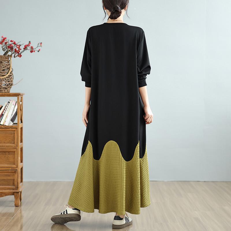 DIMANAF Damen 2025 Frühling Übergröße Freizeitkleid Basic Locker Vintage Langes Kleid Maxi Langarm Neu